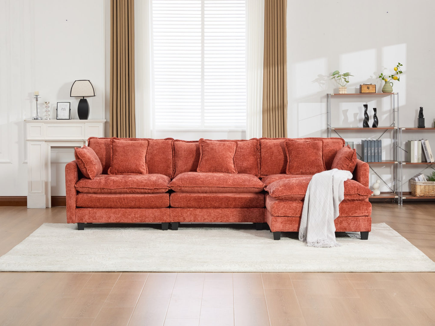 Cloud Sofa 3 Seats (Ottoman is not included), Modern Sectional Couch, for Living Room Bedroom and Apartment, Comfy Double Layer Upholstered Seat Cushion, Breathable Chenille Fabric,Orange,SS5013OG image 11