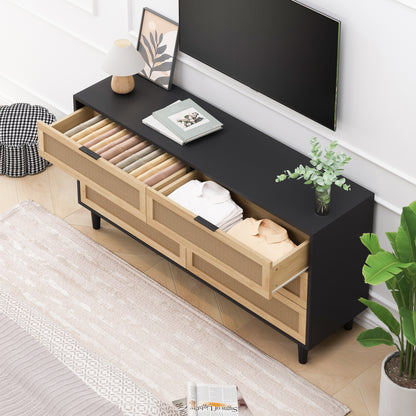 59.06"6-Drawers Rattan Storage Cabinet Rattan Drawer with White Drawer Slides,for Bedroom,Living Room,Black image 2