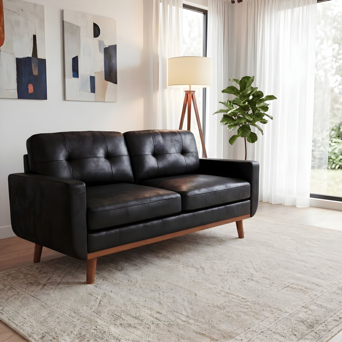 65-inch Modern Minimalist Two-Seater Sofa, featuring breathable Foil fabric and solid wood legs image 3