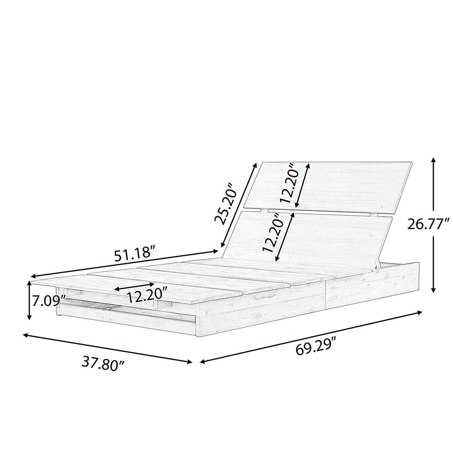 Acacia Wood Outdoor Chaise Lounge,Teak Finish, 3-Position Adjustable Backrest, Patio Poolside Sun Lounger, 400 lbs Capacity,Modern Patio Sun Lounger for Garden, Poolside image 2