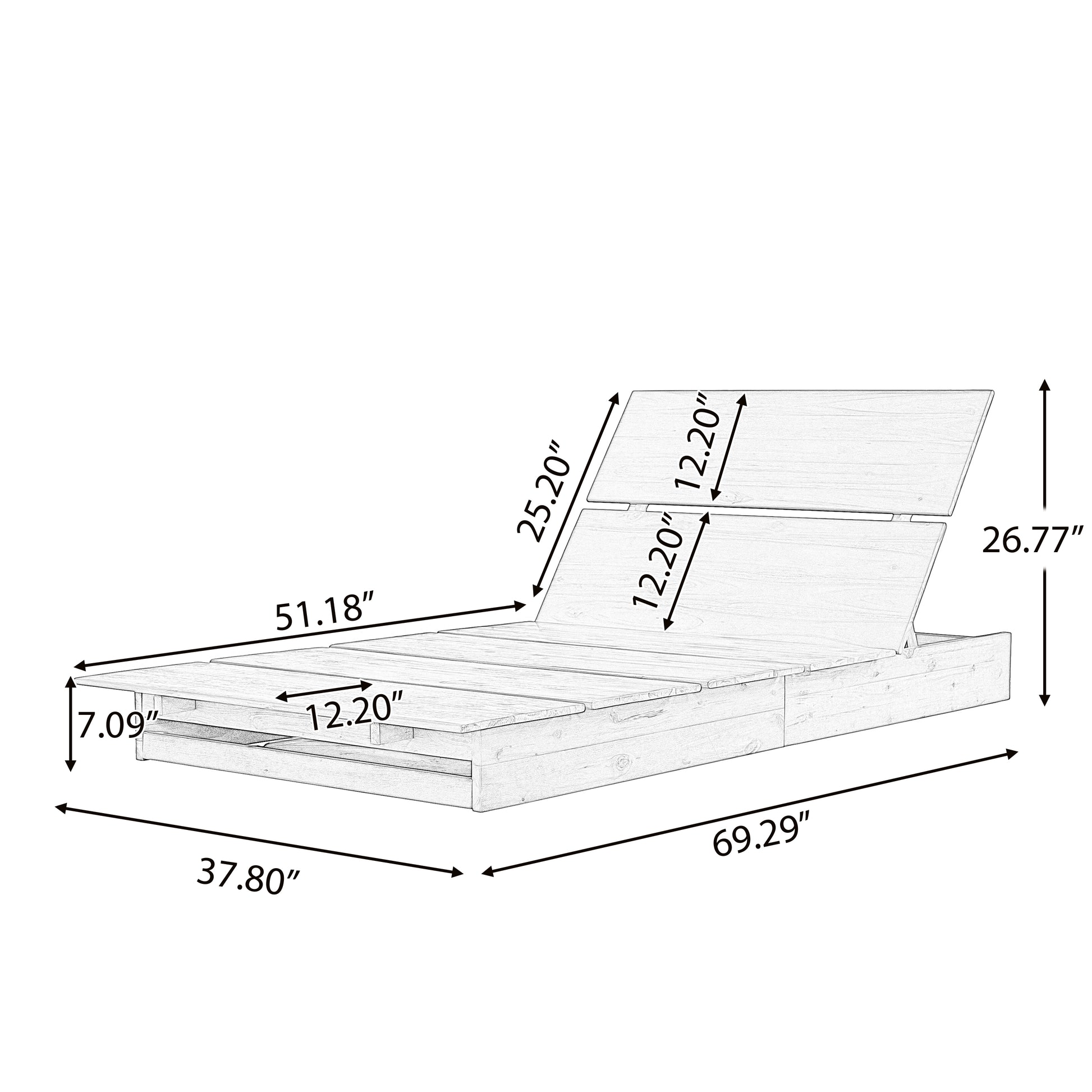 Acacia Wood Outdoor Chaise Lounge,Teak Finish, 3-Position Adjustable Backrest, Patio Poolside Sun Lounger, 400 lbs Capacity,Modern Patio Sun Lounger for Garden, Poolside image 2