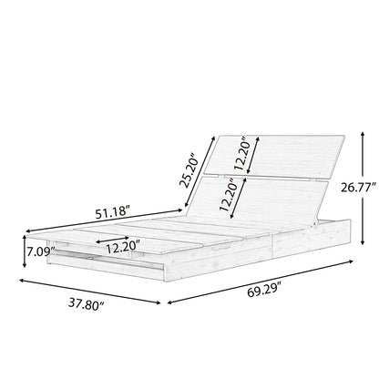 Acacia Wood Outdoor Chaise Lounge,Teak Finish, 3-Position Adjustable Backrest, Patio Poolside Sun Lounger, 400 lbs Capacity,Modern Patio Sun Lounger for Garden, Poolside image 2