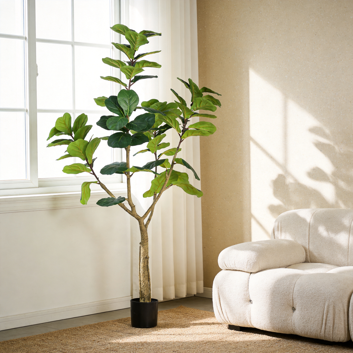6FT Artificial Fiddle Leaf Fig Tree, Realistic Faux Potted Plant in Black Pot, 1pc/set image 4
