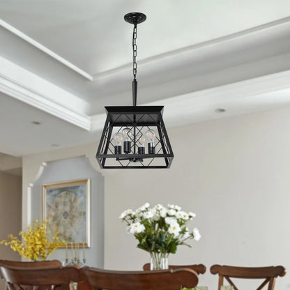 16" Black Industrial 4-Light Pendant Chandelier, Modern Metal Cage Design, Adjustable Hanging Light for Dining Room, Kitchen, Living Room (No Bulbs) image 6