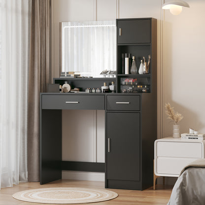 Vanity Desk with Mirror and LED Light Strip,Dressing Table with Large Drawer, 3 Level Storage Dresser & 3 Lighting Modes Adjustable Brightness, Suitable for Bedroom(Black) image 1