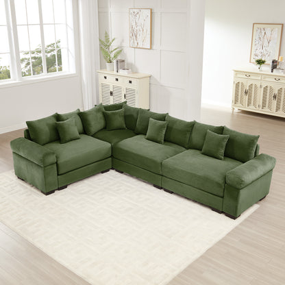 Oversized Cloud Modular Sectional Couch,Convertible Sectional Couches Deep Seat Extra-Wide Armrests, 13 Throw Pillows Premium Corduroy Fabric, Ergonomic Design,Easy Assembly, For Living Rooms,Green image 1