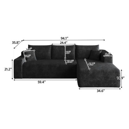 95" Cloud Sectional Sofa,Modern Minimalist Upholstered Couches, Comfort U Shaped Sofa for Living Room,Deep Seat Corner Couch,No Assembly Required,Black (Plush Corduroy Fabric) image 8