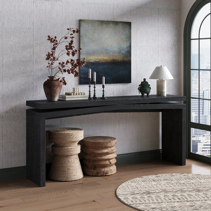 65-Inch Rustic Solid Wood Veneer Console Table, Long Farmhouse Entryway Sofa Table for Living Room, Hallway, Behind Couch, Apartment, Black image 2