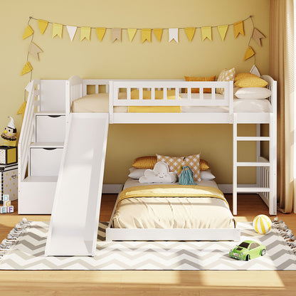 Stairway Twin over Twin Bunk Bed with Two Drawers and Slide, White(OLD SKU:LT100156AAK-1) image 1