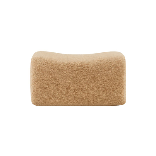 Ottoman Teddy Fabric-Camel front view showing camel teddy fabric and curved armrest