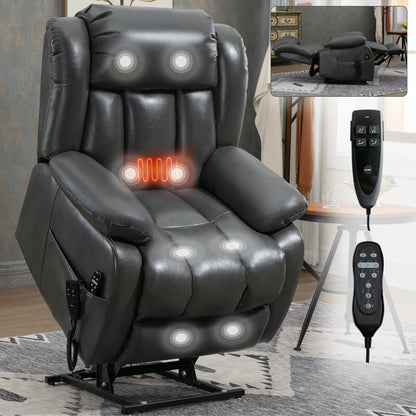 Dual Motor Infinite Position Up to 350 LBS Electric Medium size Leatheraire Grey Power Lift Recliner Chair with 8-Point Vibration Massage and Lumbar Heating image 12