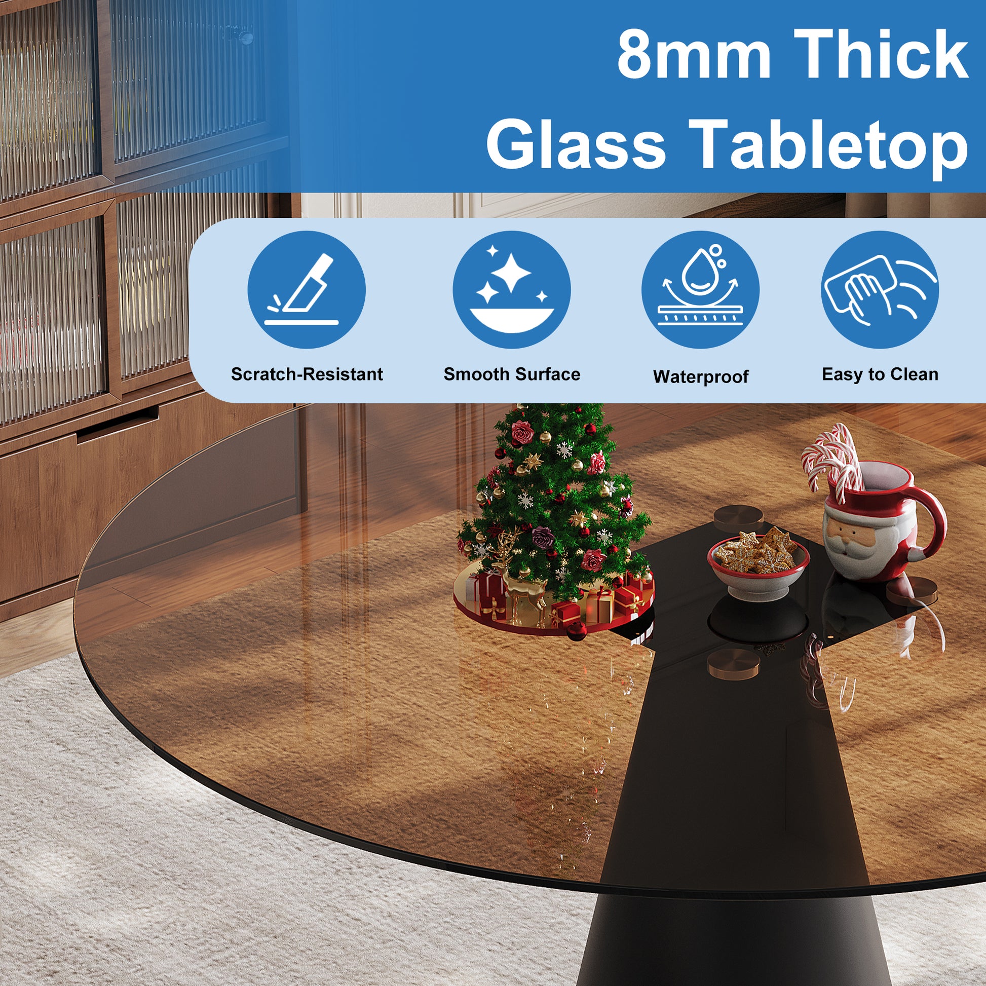 35-inch round glass dining table, with tempered glass tabletop and carbon steel legs. Suitable for 2-4 people. Dark brown small round dining table, suitable for restaurants and apartments. (2 chair) image 4