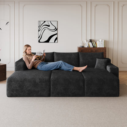 95" Cloud Sectional Sofa with 2 Ottoman,Modern Minimalist Upholstered Couches, Comfort U Shaped Sofa for Living Room,Deep Seat Corner Couch,No Assembly Required,Black (Plush Corduroy Fabric) image 3