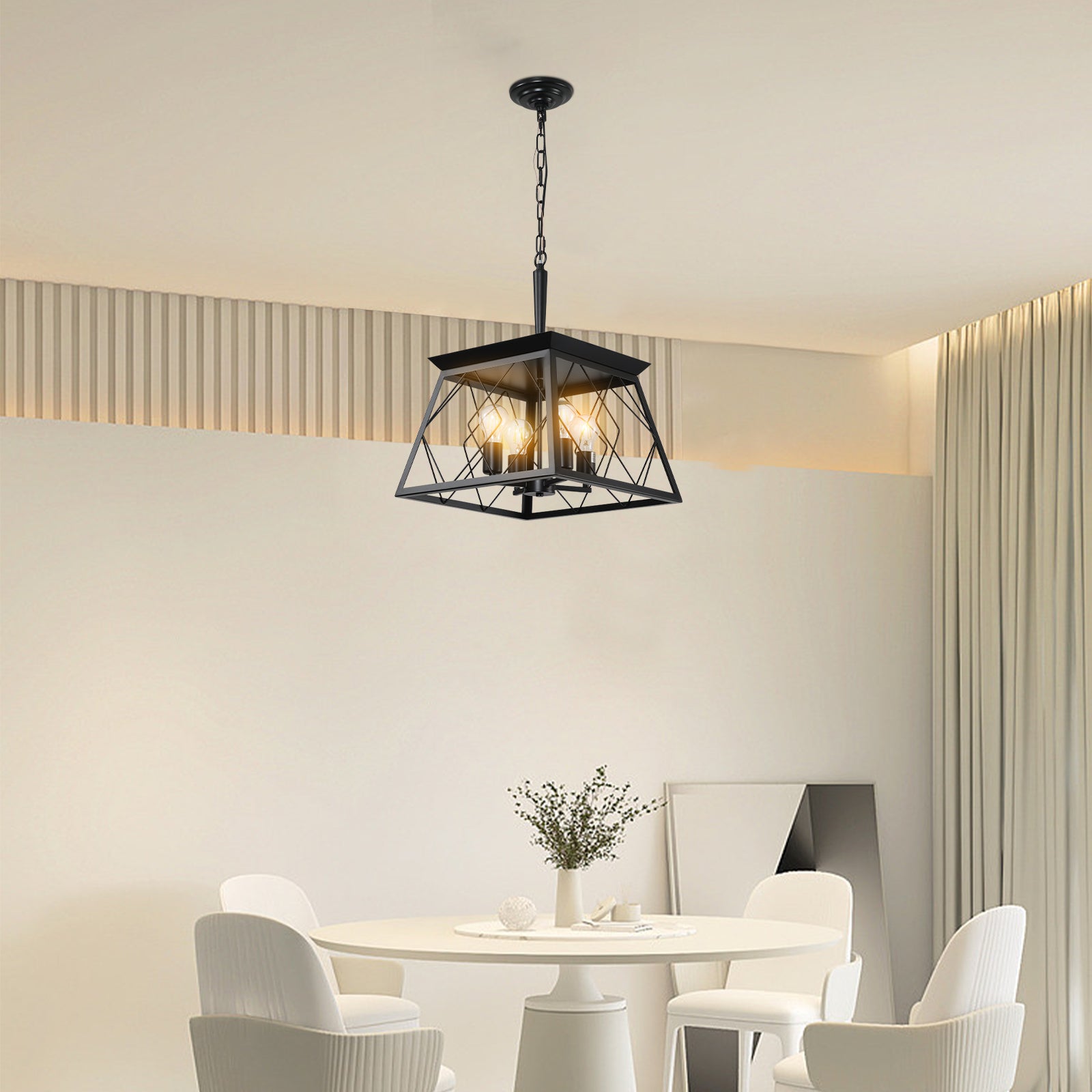 16" Black Industrial 4-Light Pendant Chandelier, Modern Metal Cage Design, Adjustable Hanging Light for Dining Room, Kitchen, Living Room (No Bulbs) image 4