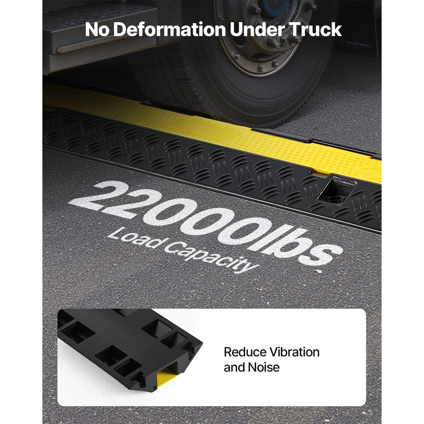 Cable Protector Ramp, 22,000 lbs/axle Capacity, 2 Channel Heavy Duty Rubber Cord Hose Wire Cover, 1.3 x 1.2 in Channel, Traffic Speed Bump with Flip-Open Top Cover, for Indoor Outdoor, 1 Pack image 3