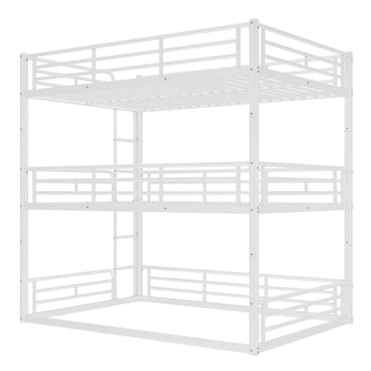 Full over Full over Full Bunk Bed, Metal Triple Bunk Bed with Safety Guardrails, Heavy-duty Bunk Bed with Noise-reduced Design, White image 11