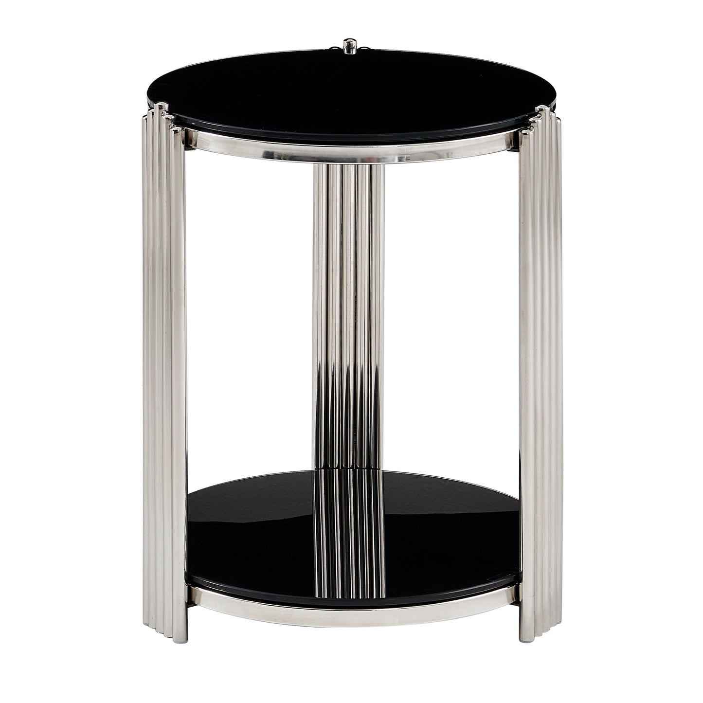 16.90 Inch Modern End Table, Bedside Table,Double-Layer Tempered Black Glass & Silver Stainless Steel Frame Living Room Table, Round Table,Easy Assembly. image 2