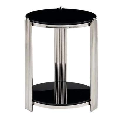 16.90 Inch Modern End Table, Bedside Table,Double-Layer Tempered Black Glass & Silver Stainless Steel Frame Living Room Table, Round Table,Easy Assembly. image 2
