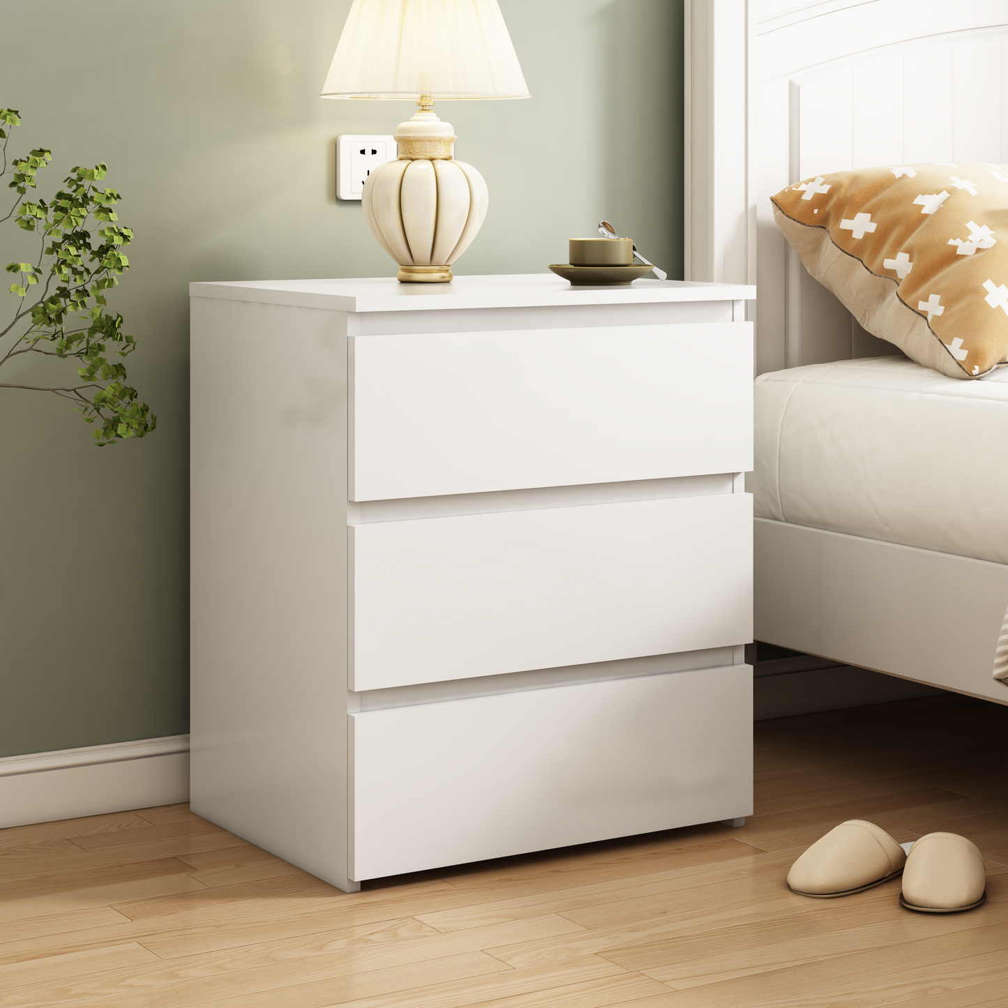 (Set of 2)3 Drawer Dresser, Small Dresser for Closet, Wooden White Nightstand for Bedroom, Chest of Drawers Side Table Storage Cabinet for Home Office, Each box Contains Two Side Tables image 6