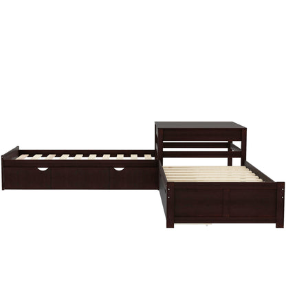 L-shaped Platform Bed with Trundle and Drawers Linked with built-in Desk,Twin,Espresso(Old SKU:SM000916AAP) image 12