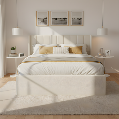 Large-capacity upholstered storage bed with drawers,Beige,Queen image 3