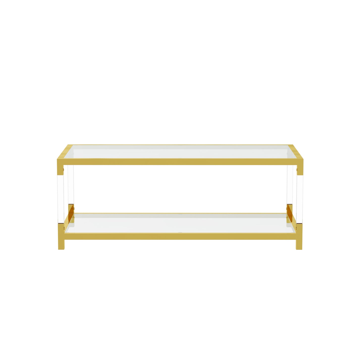 Modern Acrylic Leg Coffee Table, Double Layer Tempered Glass Top with Golden Metal Frame, 47.2x23.6x17.7 Inch Living Room Furniture image 10