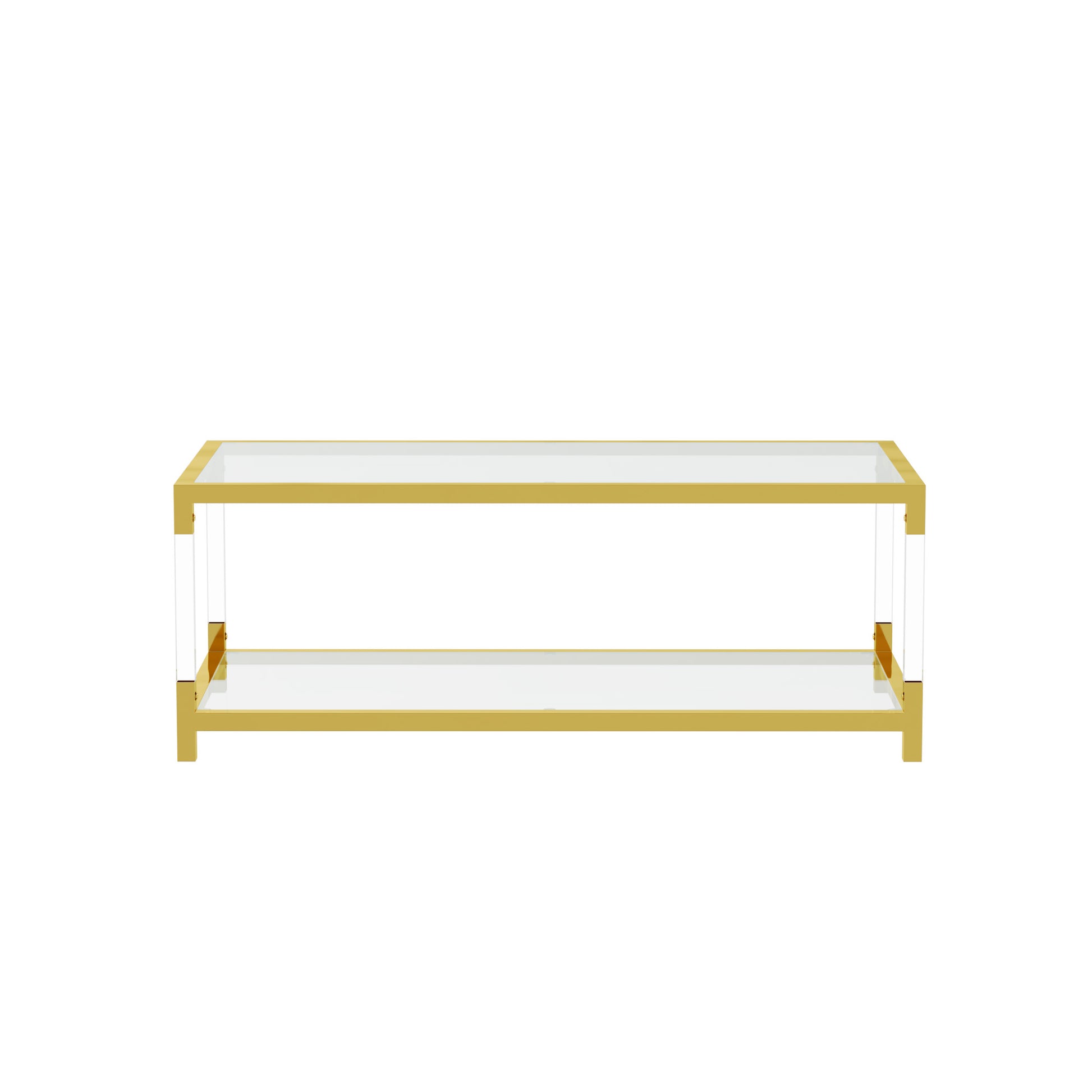 Modern Acrylic Leg Coffee Table, Double Layer Tempered Glass Top with Golden Metal Frame, 47.2x23.6x17.7 Inch Living Room Furniture image 10
