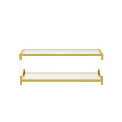 Modern Acrylic Leg Coffee Table, Double Layer Tempered Glass Top with Golden Metal Frame, 47.2x23.6x17.7 Inch Living Room Furniture image 10