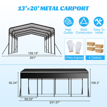 13x20 FT Metal Carport,Garage with Upgraded Triangle Reinforced Frame&4 Poles,Galvanized Steel Hardtop Roof,Heavy-Duty All-Weather Shelter for Car,Truck,Boat,Outdoor Storage image 2