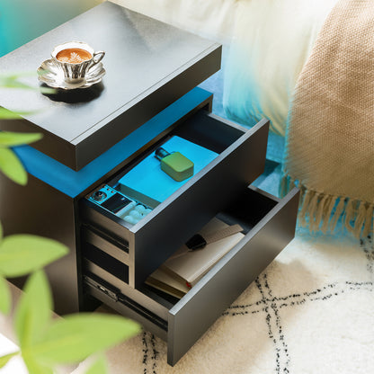 Nightstand LED Bedside Table Cabinet Lights Modern End Side with 2 Drawers for Bedroom (Black) image 5