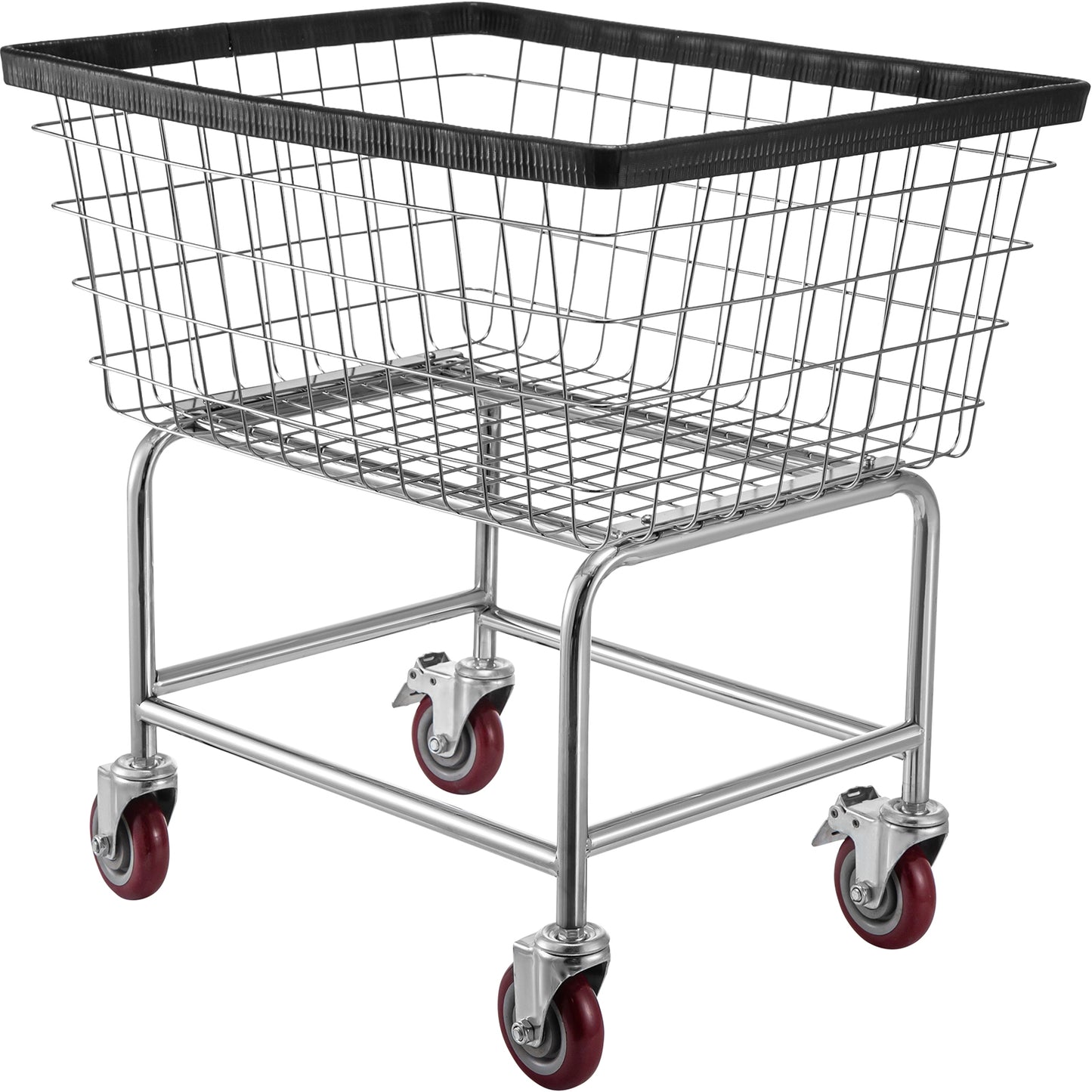 Wire Laundry Cart, 2.5 Bushel Wire Laundry Basket with Wheels, 21''x27''x27.5'' Commercial Wire Laundry Basket Cart, Steel Frame with Chrome Finish, 4inch Casters, Wire Basket Cart For Laundry image 5
