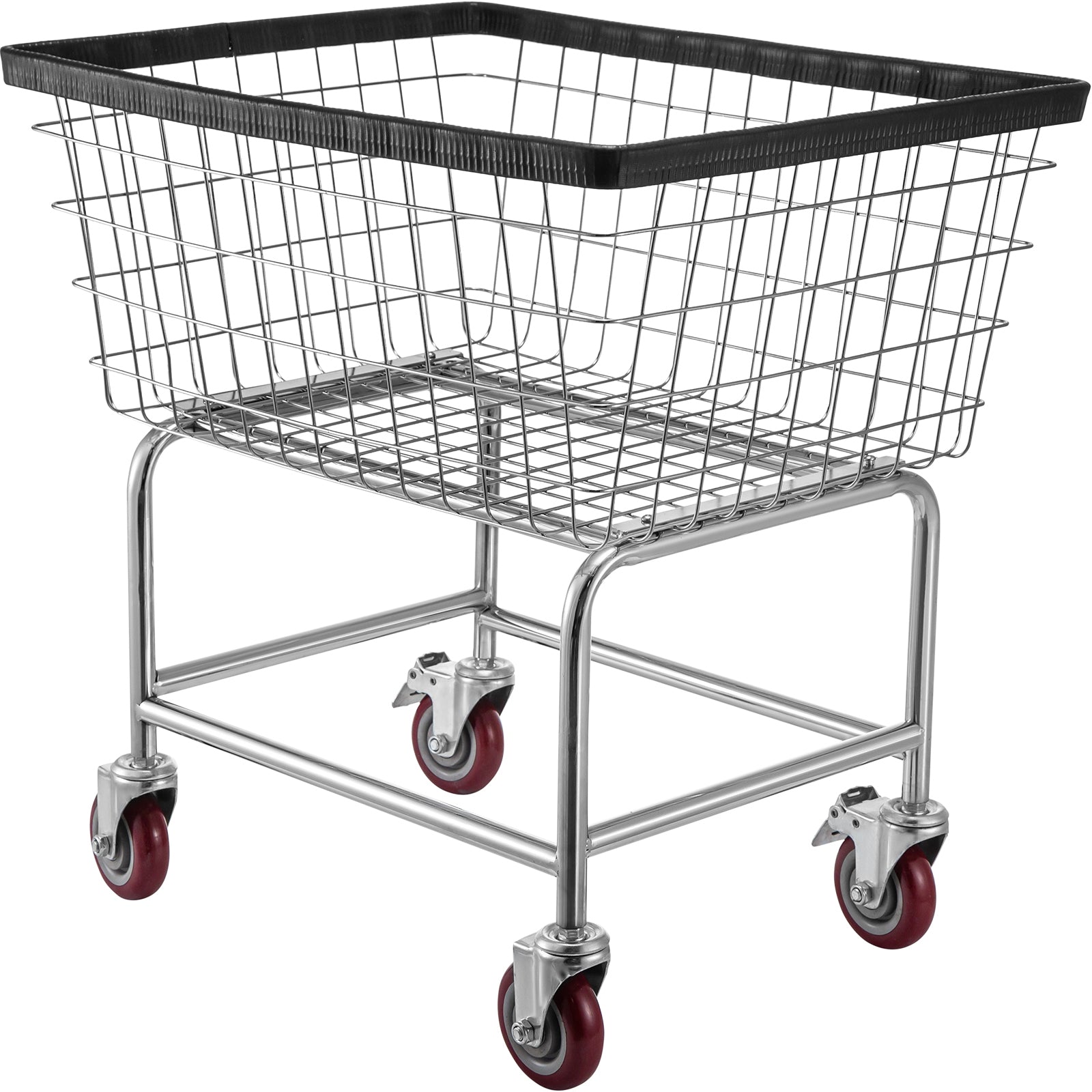 Wire Laundry Cart, 2.5 Bushel Wire Laundry Basket with Wheels, 21''x27''x27.5'' Commercial Wire Laundry Basket Cart, Steel Frame with Chrome Finish, 4inch Casters, Wire Basket Cart For Laundry image 5