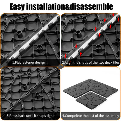 Stone Style 12" Patio Deck Tiles, DIY Module Interlocking Decking Tiles Floor Tile Outdoor and Indoor,Easy and Quick Installation Court Tiles for Porch Poolside Balcony Backyard 44pcs,dark gray image 3