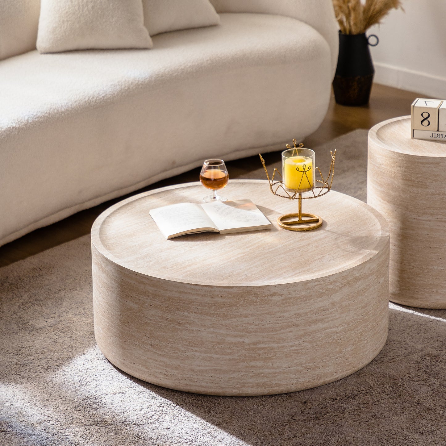 31.5'' Round Coffee Table with Mars Pattern for Living Room, Modern Drum Circle Coffee Table for Living Room, No Need Assembly (Mars Pattern) image 2