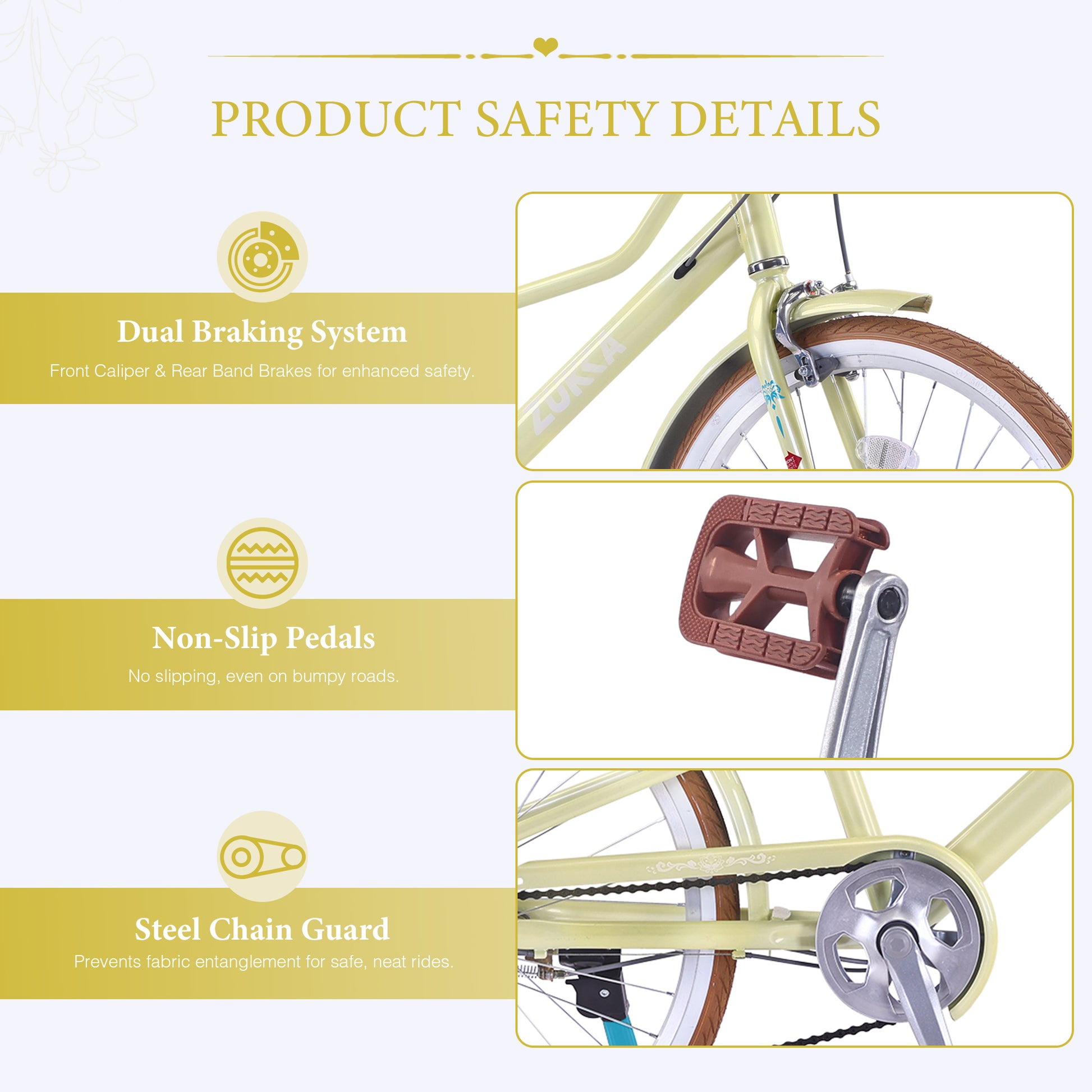 24 Inch Women's Cruiser Bike,6 Speed Step-Through Commuter Bicycle with Rear Rack & Cup Holder, Adult City Bike image 4