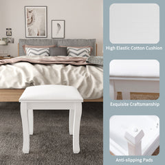 Vanity Stool Makeup Bench Dressing Stool with Cushion and Solid Legs,White