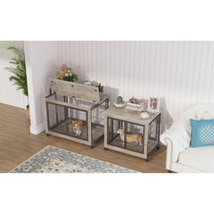 Furniture Style Dog Crate Side Table on Wheels - Grey - Dekuch