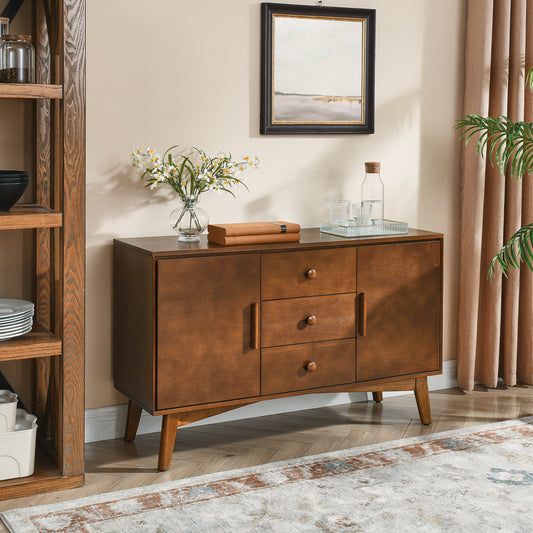 47.3" Mid Century Modern Sideboard Buffet Cabinet with Storage, Storage Cabinet with 2 Doors and 3 Drawers for Kitchen Dining Living Room, Accent Console Table, Walnut image 1