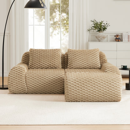 82" Modern L-Shaped Modular Sectional Sofa for Living Room,Flannelette Fabric,Oversized 2-Seater Couch,boneless sofa,Movable Ottoman,Buckle connection,Anti-slip Design,No Assembly,Light Camel image 2
