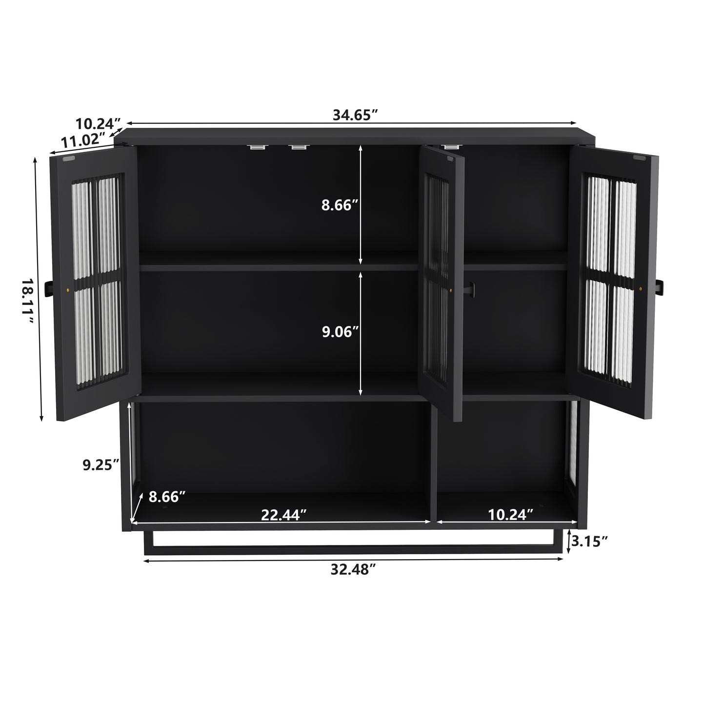 Bathroom Wall Cabinet, 3-Door Wooden Wall Cabinet with Open and Hidden Storage Space, Medicine Cabinet with Glass Door and Towel Bar for Entryway Living Room Bathroom Dining Room,Black image 6