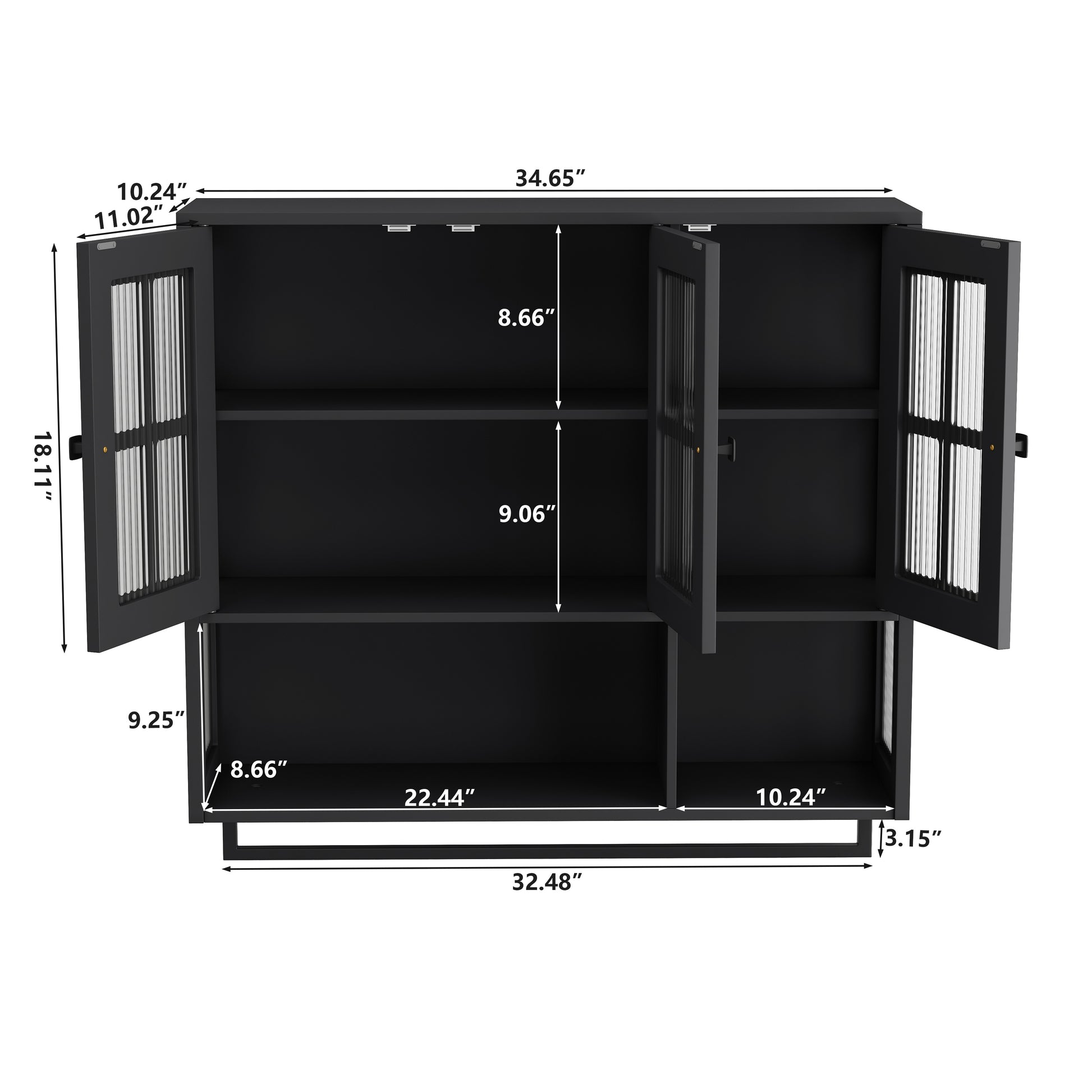 Bathroom Wall Cabinet, 3-Door Wooden Wall Cabinet with Open and Hidden Storage Space, Medicine Cabinet with Glass Door and Towel Bar for Entryway Living Room Bathroom Dining Room,Black image 6