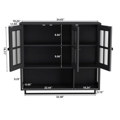 Bathroom Wall Cabinet, 3-Door Wooden Wall Cabinet with Open and Hidden Storage Space, Medicine Cabinet with Glass Door and Towel Bar for Entryway Living Room Bathroom Dining Room,Black image 6