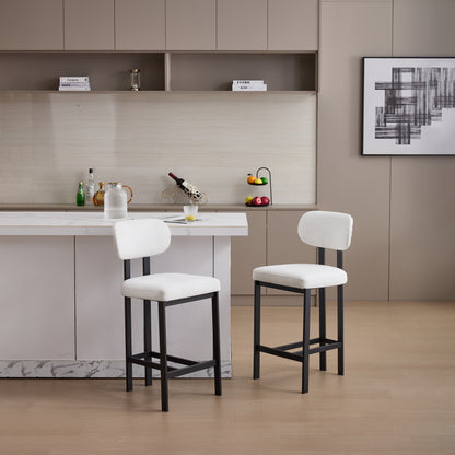 Bar Stools Set of 2, 26 inch Modern Upholstered Fabric Counter Height Barstools, Kitchen Island Chairs with Black Metal Legs for Dining Room/Kitchen Island/Bar image 1