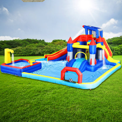 10 in1 Inflatable slide water park bouncing house garden with splash pool & water gun & basketball & climbing wall & dual pools & soccer image 11