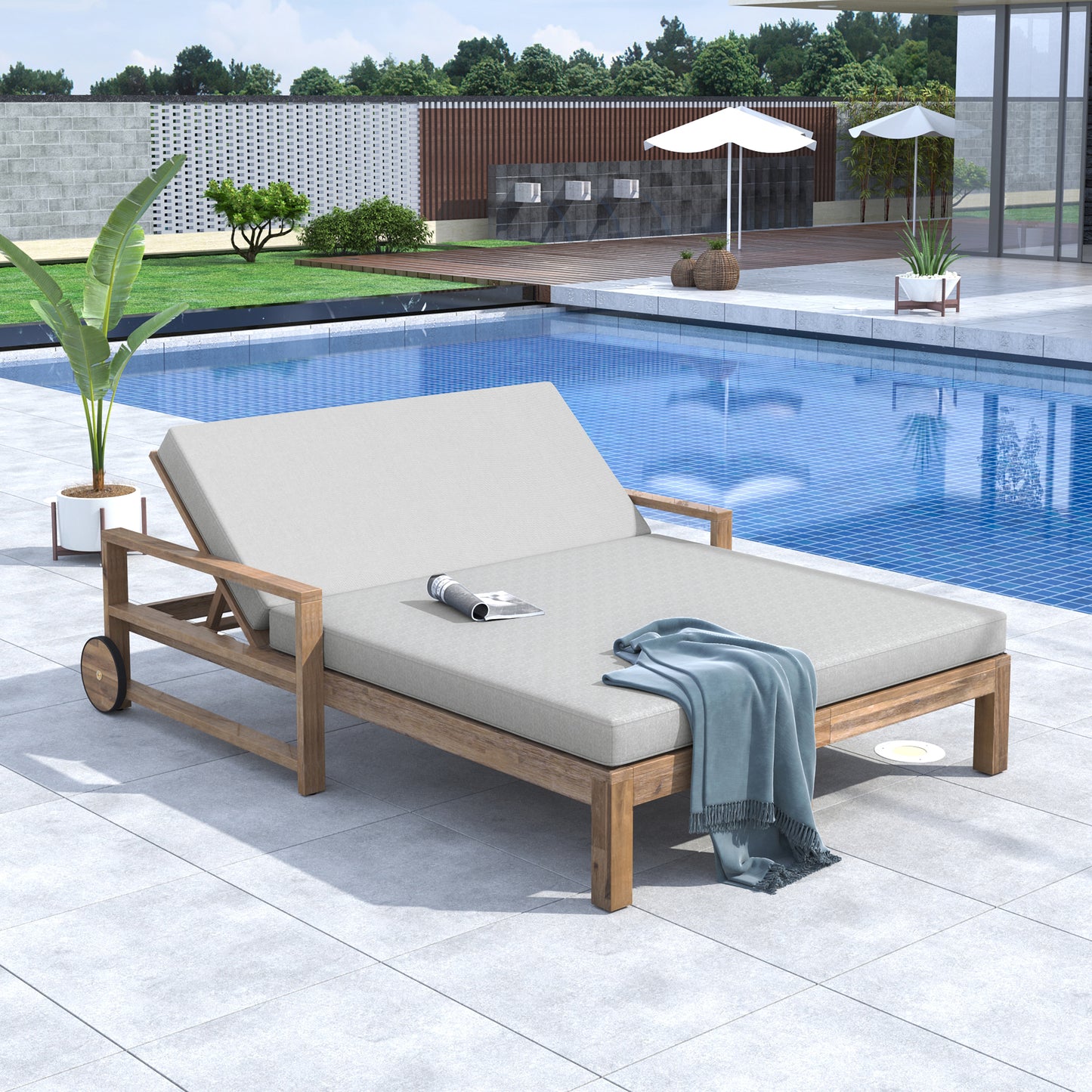 TREXM 1-Piece Farmhouse-styled Wooden Outdoor Sunbed for Ultimate Relaxation Outdoor Daybed Seating 2 People for Poolside, Garden and Backyard (Grey) image 1
