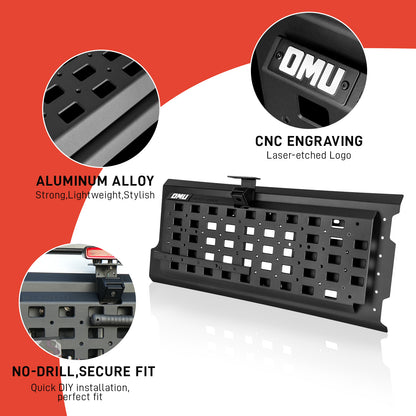 OMU Genesis Series Multi-Function Tailgate Expansion Panel For 2018+ Jeep Wrangler JL - Heavy-Duty Aluminum MOLLE Panel, Corrosion Resistant, No-Drill Installation, Off-Road Storage Organizer image 2