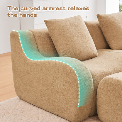 U-shaped Soft Teddy Fabric Boneless Sofa, Assembly Chaise,No Assembly Required Curved Armrest,Anti-Slip Design 32D High Density Sponge Streamlined Design,Fits Living Rooms Reading Nook,Camel image 8