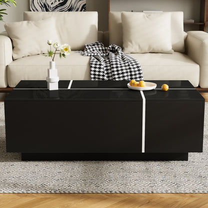 U-Can 47.2''-72.7'' Extendable Coffee Table, Multi-Functional Coffee Table with High-Gloss Finish, Coffee Table with 2 Hidden Storage Space and 2 Drawers for Living Room image 2
