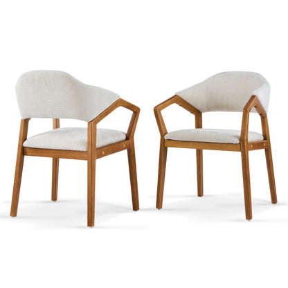 Indoor Dining Chair Set of 2, Beige Chenille Upholstered Armchair with Sturdy Frame, 300lbs Capacity, Ergonomic Curved Backrest image 5