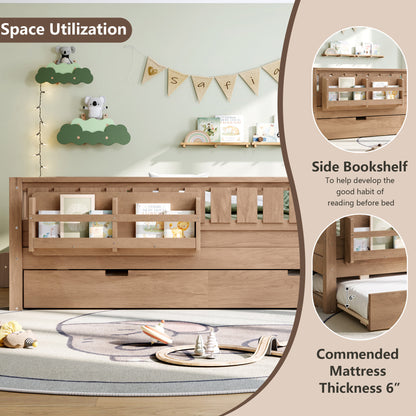 Full with built-in bookshelves and small staircase, high-quality safety rails, and Trundle,Natural image 6